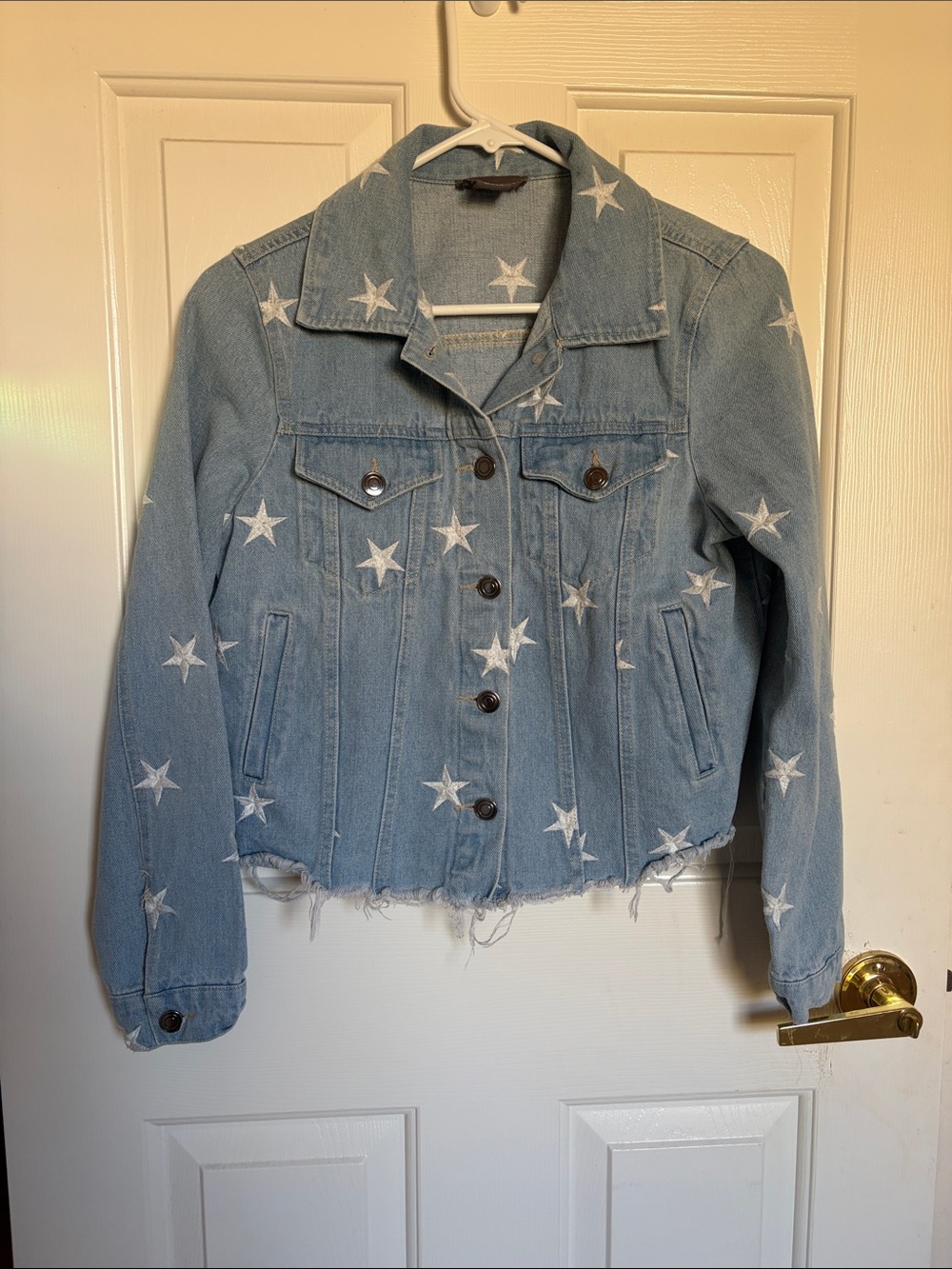 SANS SOUCI small 100% cotton Washed Blue Star-Print Denim Jacket